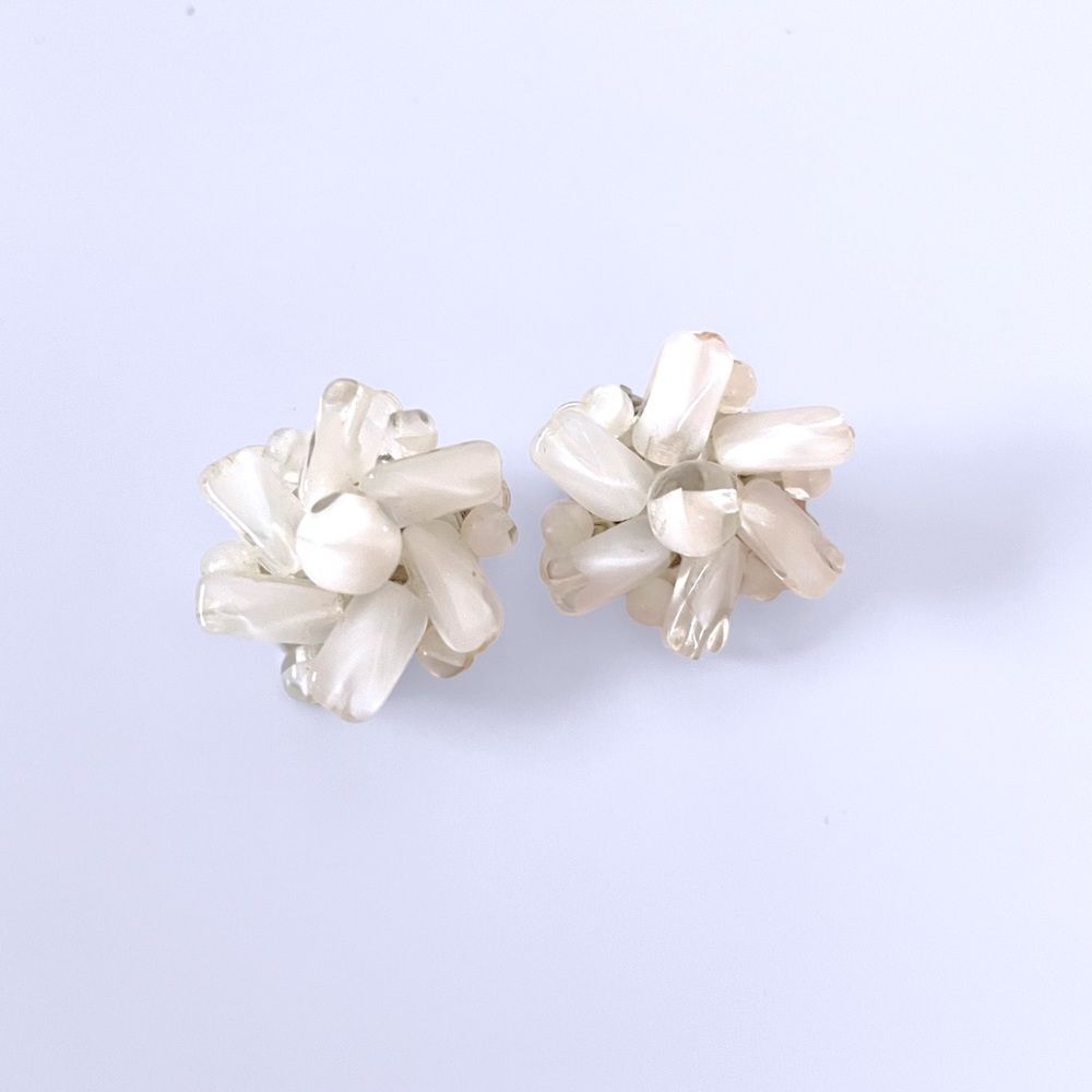 Vintage Milky Glass Beaded Clip Earrings
